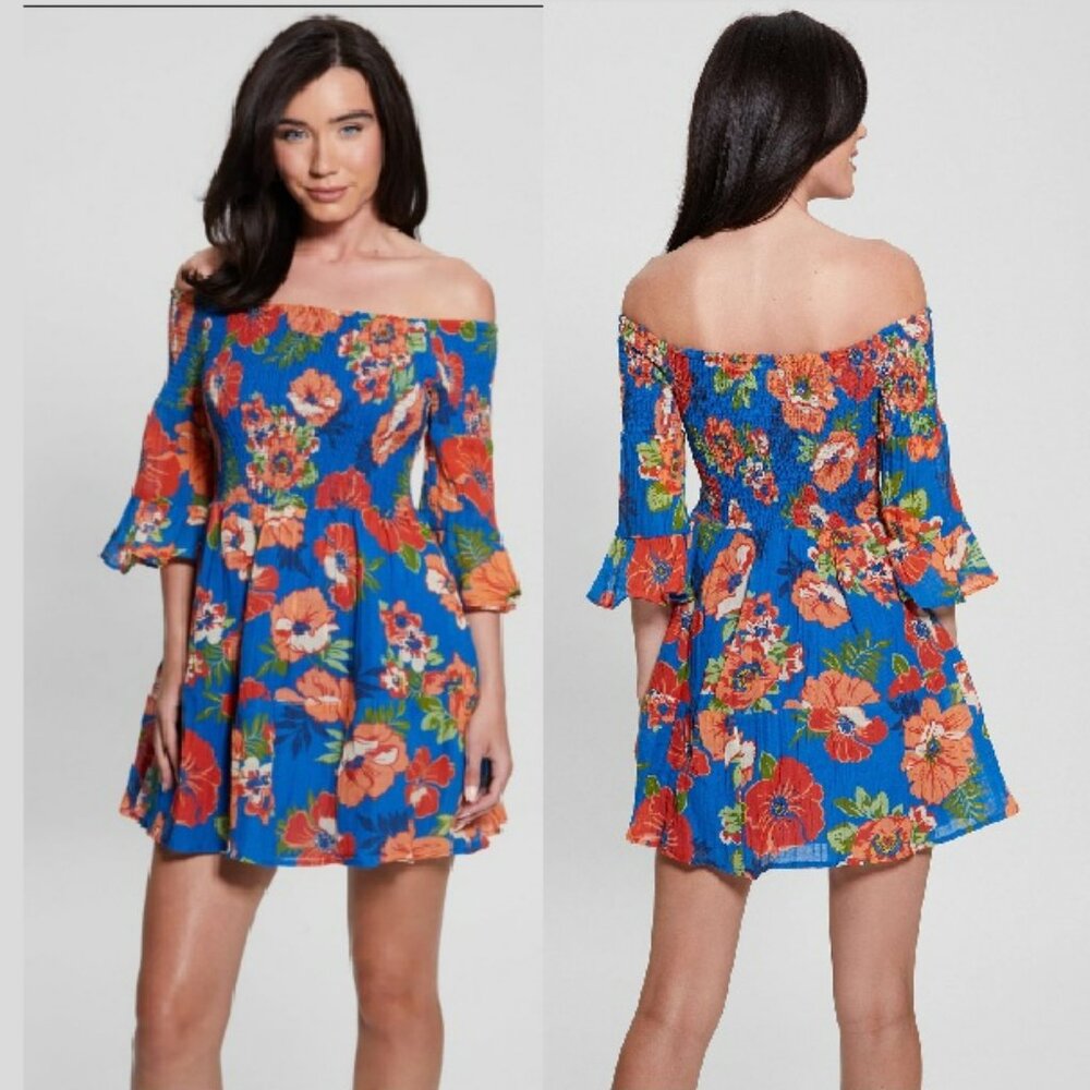 Guess ECO Charley Off-the-Shoulder Sun Mini Dress Sz L